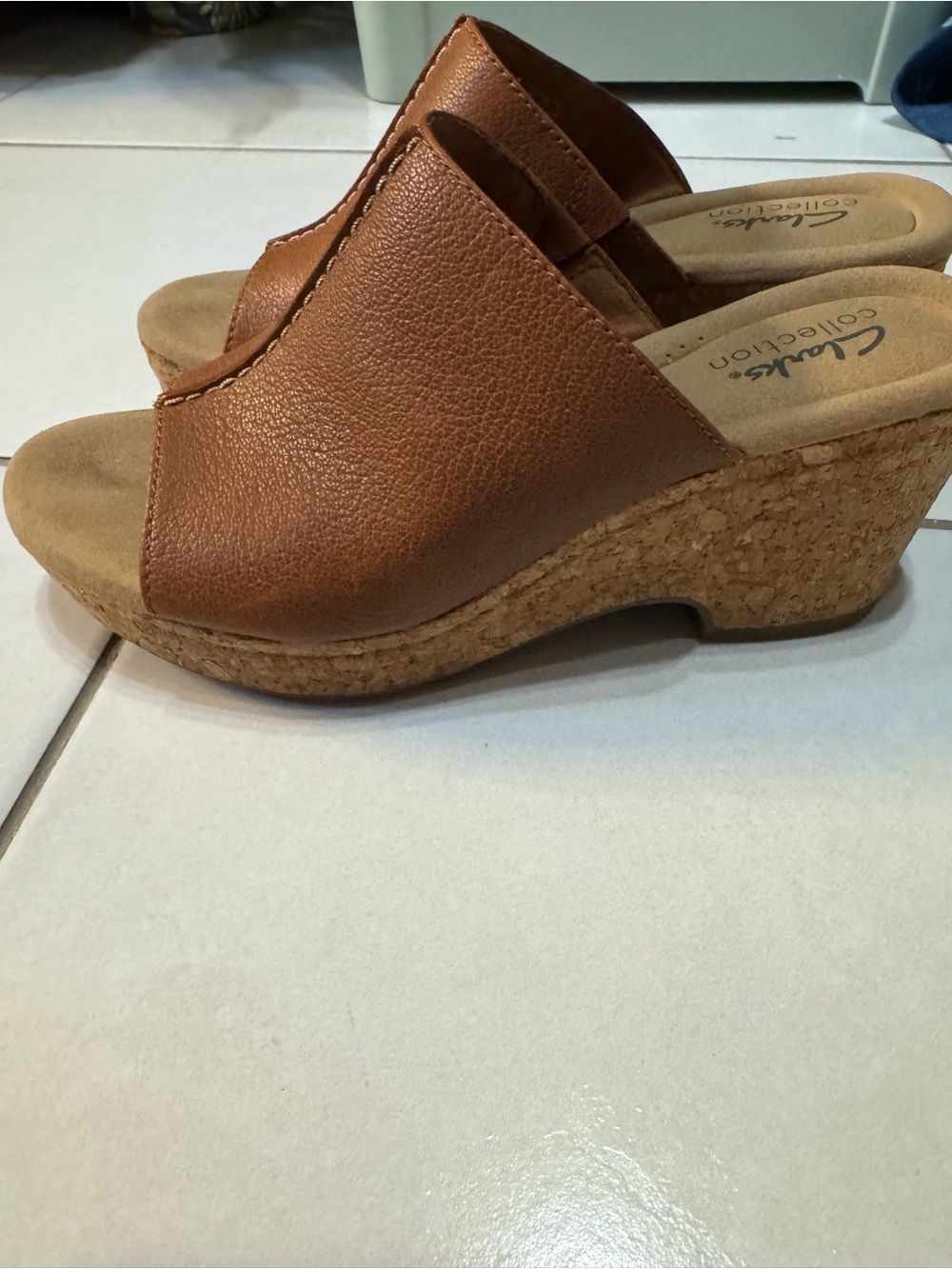 Brown Cork Wedge Slide Sandals